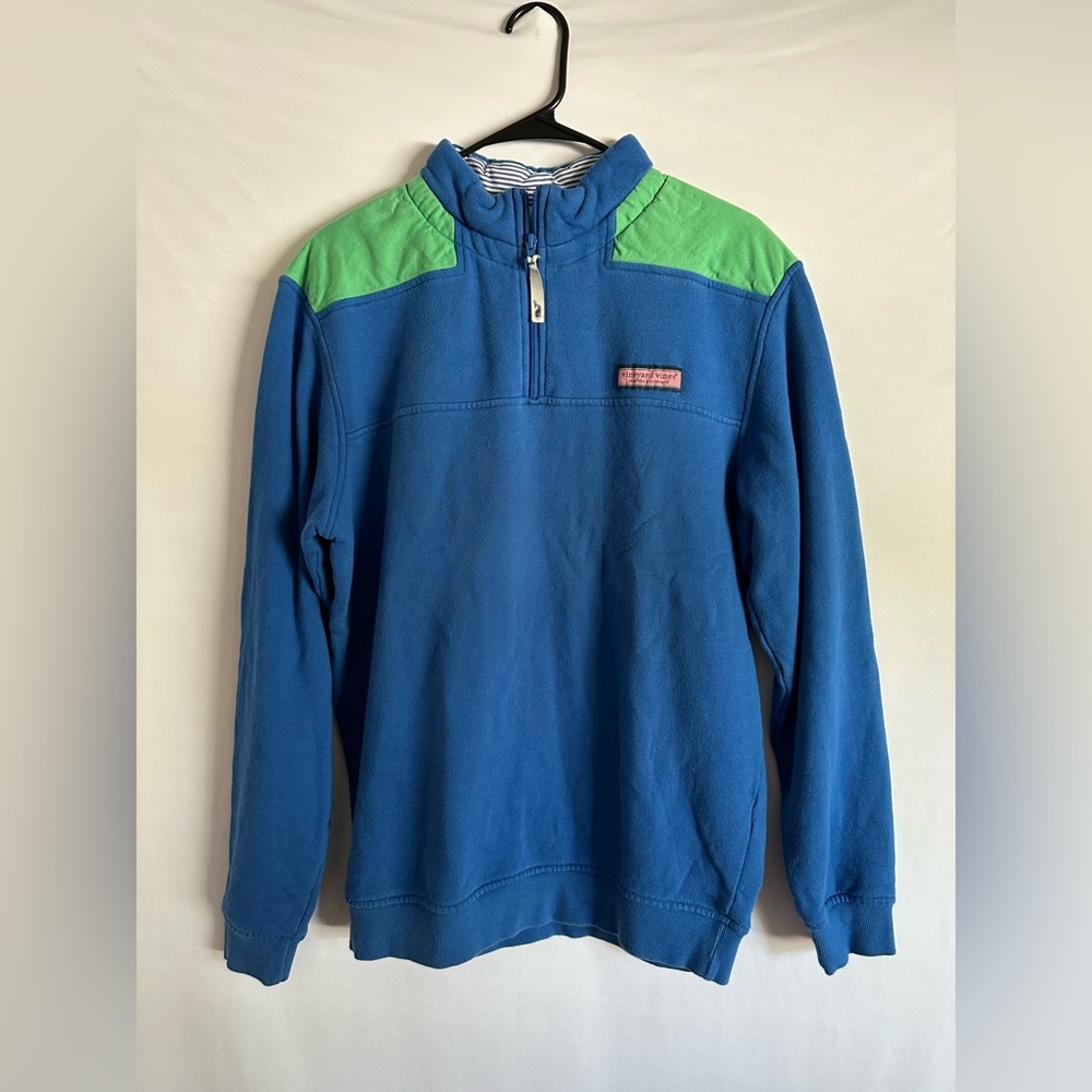 Vineyard Vines Shep Shirt Mens S Blue Green Pullover 1/4 Zip Sweatshirt